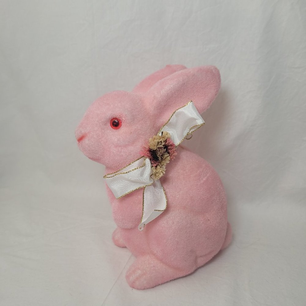 Vintage Coin Bank Fuzzy Standing Bunny Felt Rabbit Easter Felted Pink